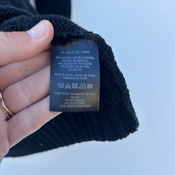 Anthropologie Field Flower Chunky Knit Thick Cotton Sweater Black Small Top - Picture 9 of 9